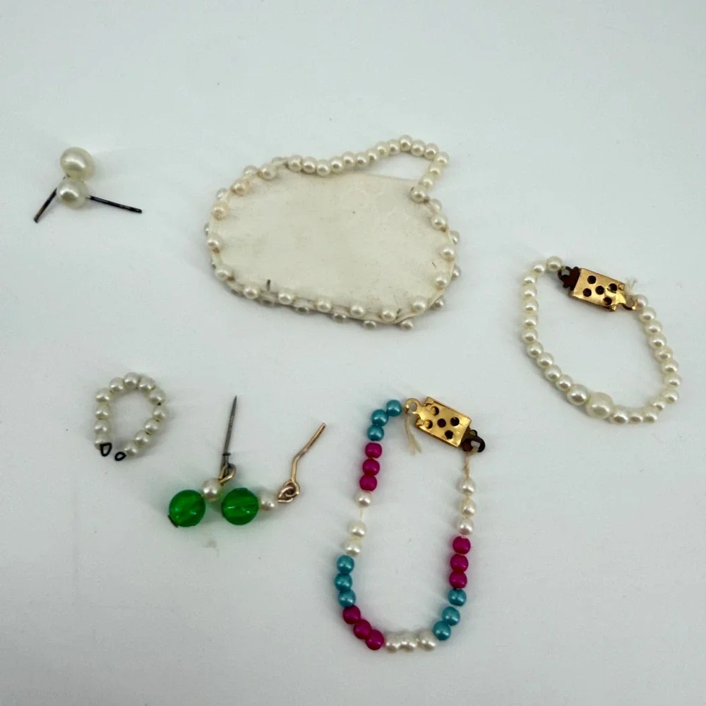 Barbie Vintage Pearl Bead Ring Bracelets Earrings Necklace Set‎
